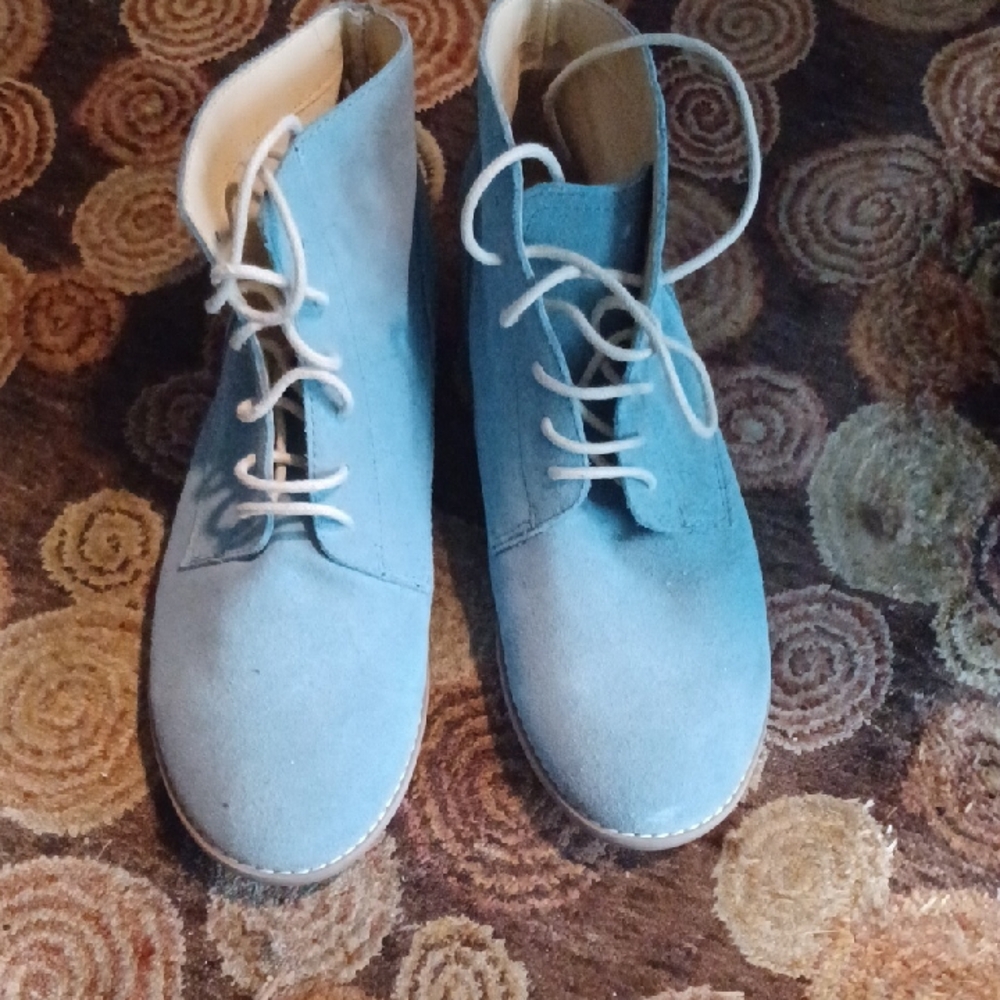 Light Blue Suede Lace-Up Ankle Boots